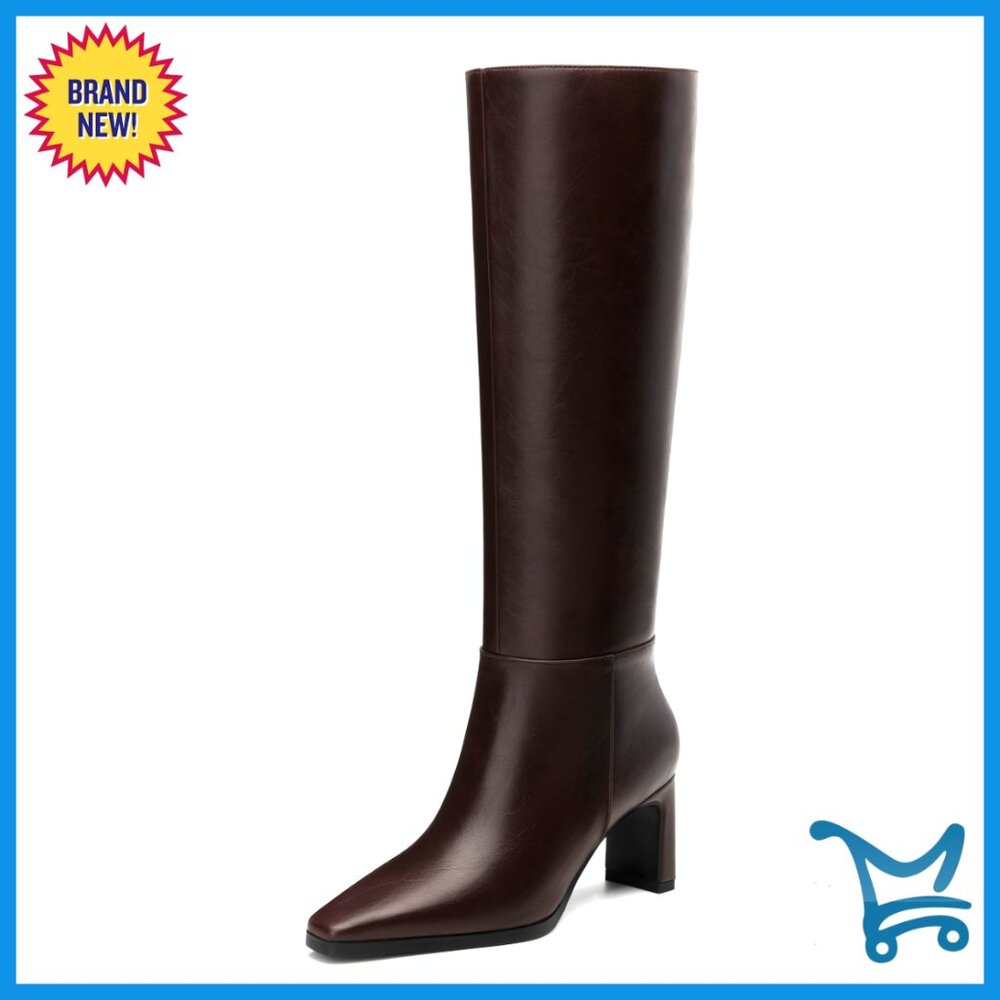 Women's Knee High Boots Chunky Heel Square Toe Side Zipper Fall Winter Boots